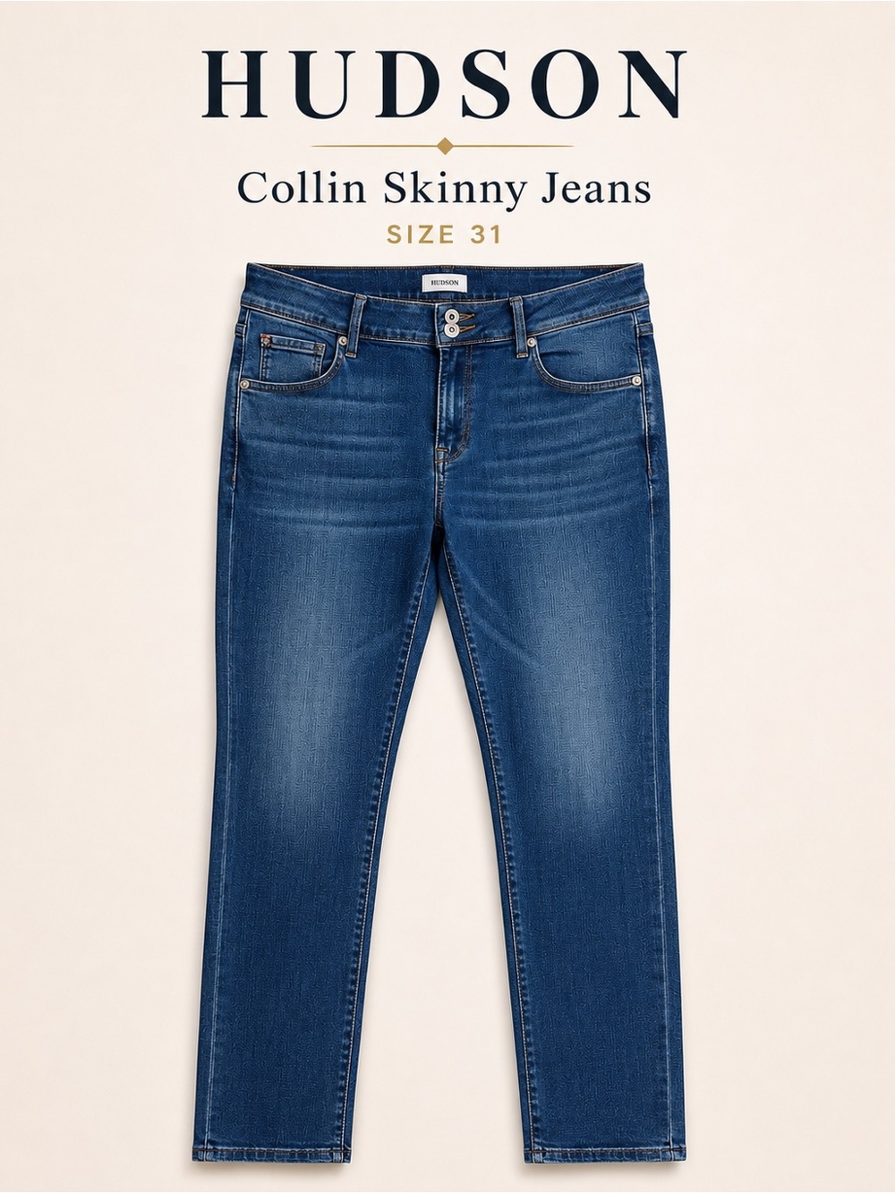 Hudson Collin Mid Rise Skinny Jeans Size 31 Blue Stretch Denim